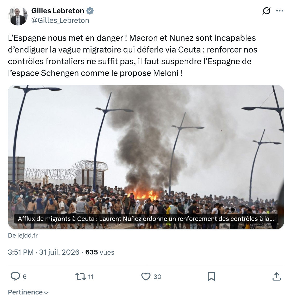 Gilles Lebreton: L’Espagne nous met en danger...