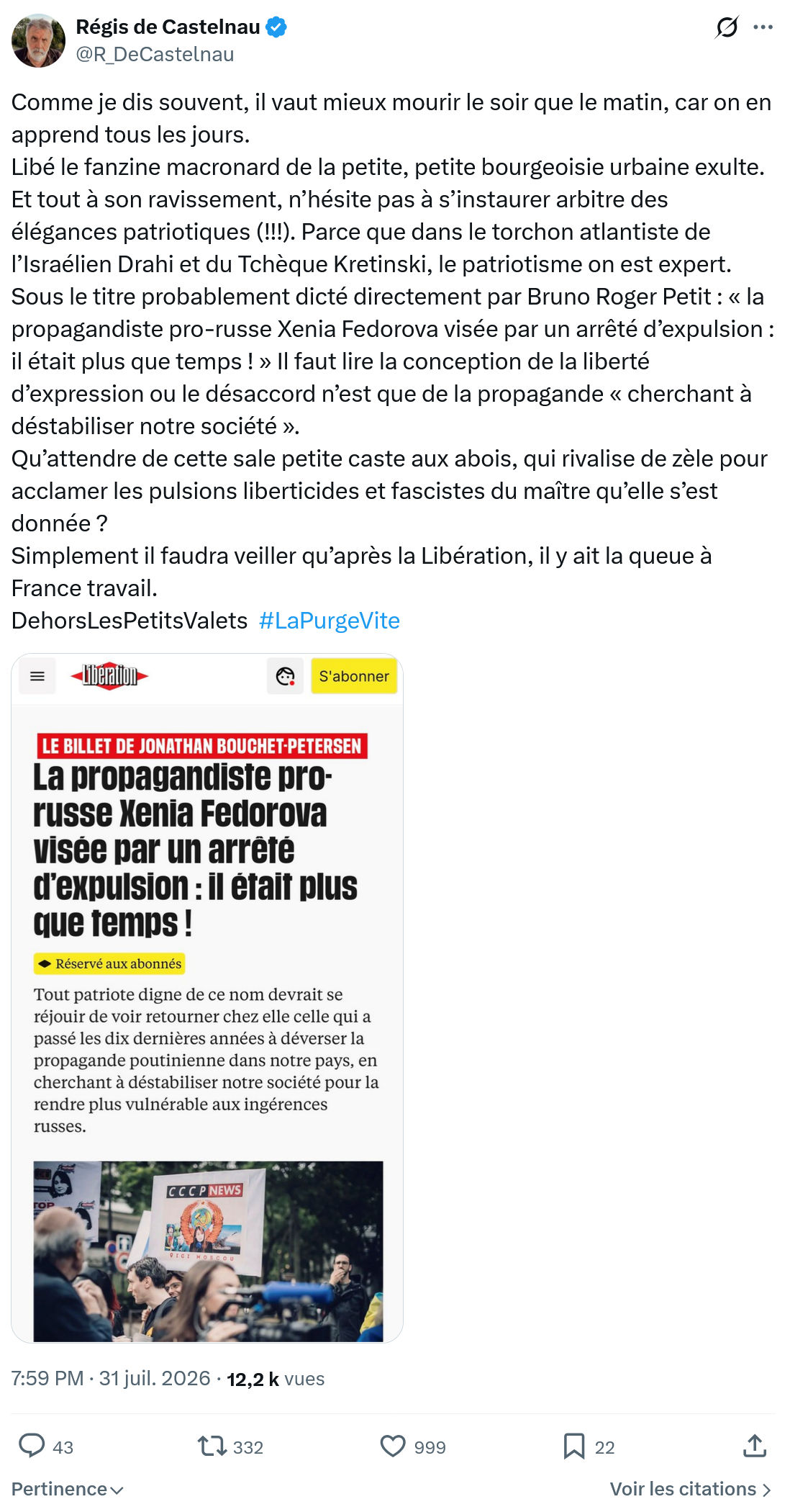 Régis de Castelnau: Comme je dis souvent...