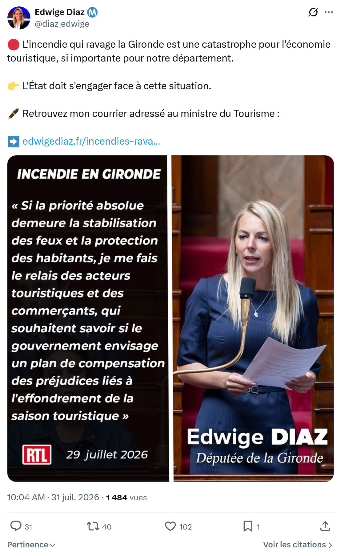 Edwige Diaz: L'incendie qui ravage la Gironde...