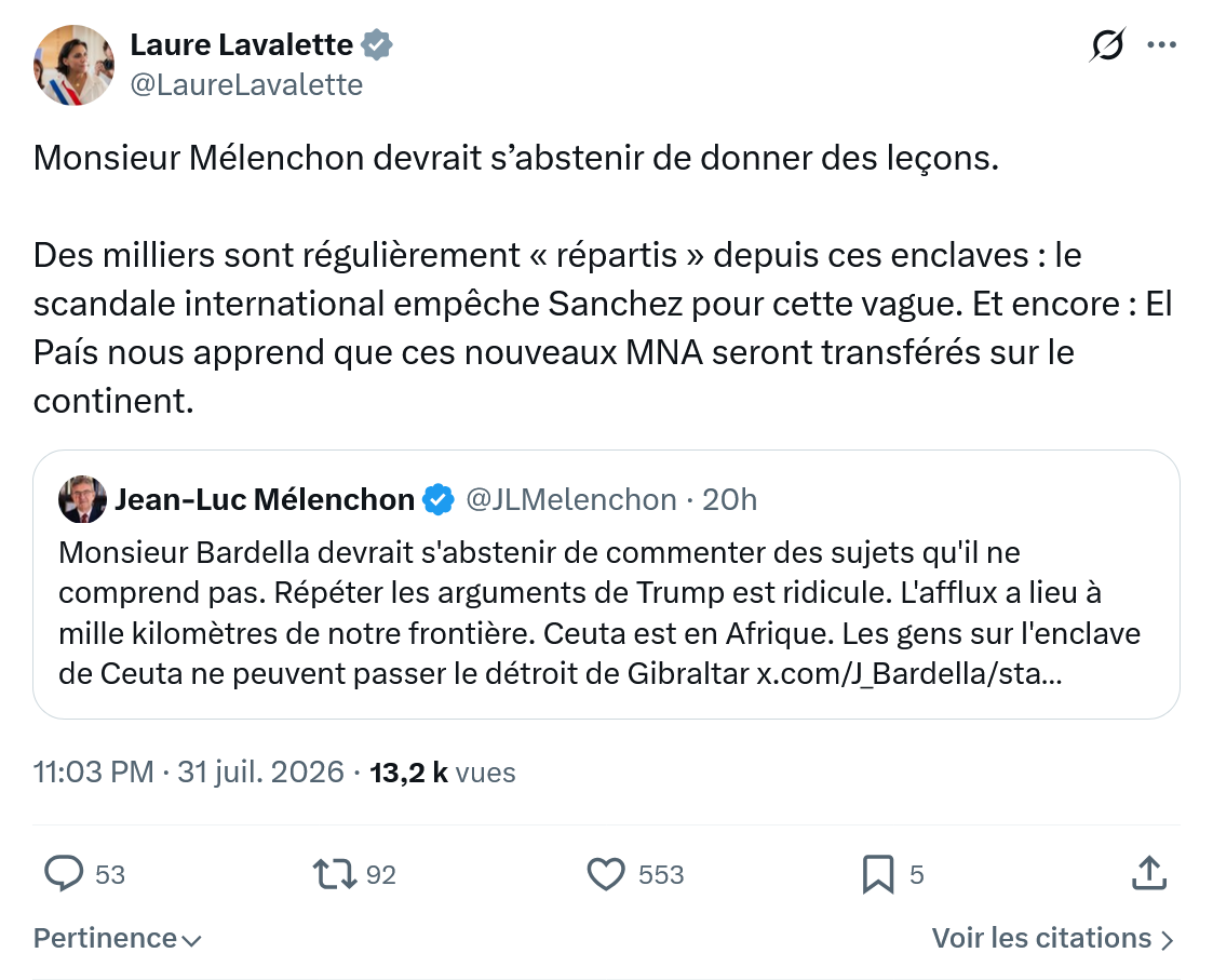 Laure Lavalette: Monsieur Mélenchon devrait s’abstenir...