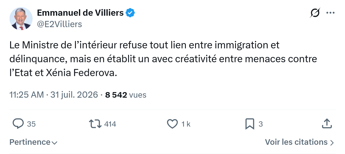 Emmanuel de Villiers: Le Ministre de l’intérieur refuse...
