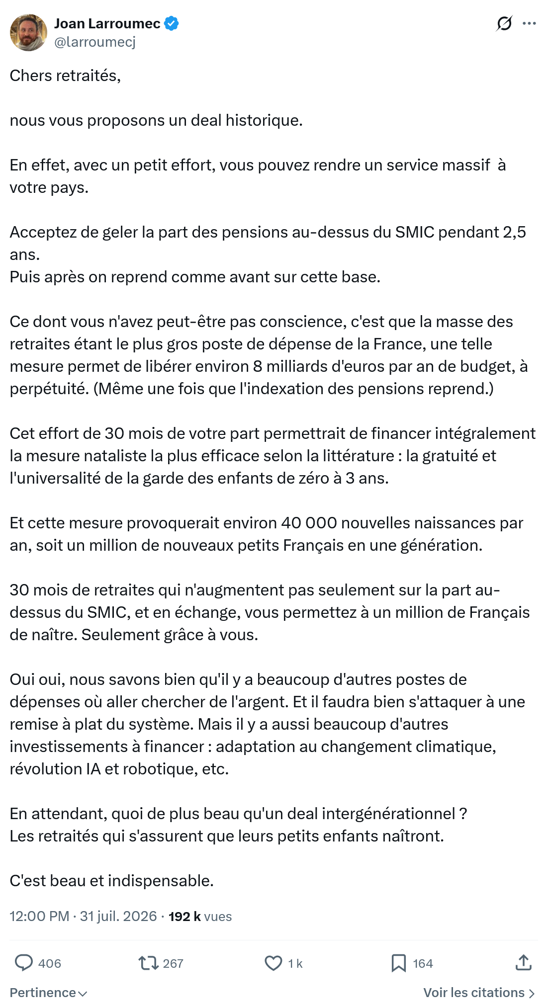 Joan Larroumec: Chers retraités...