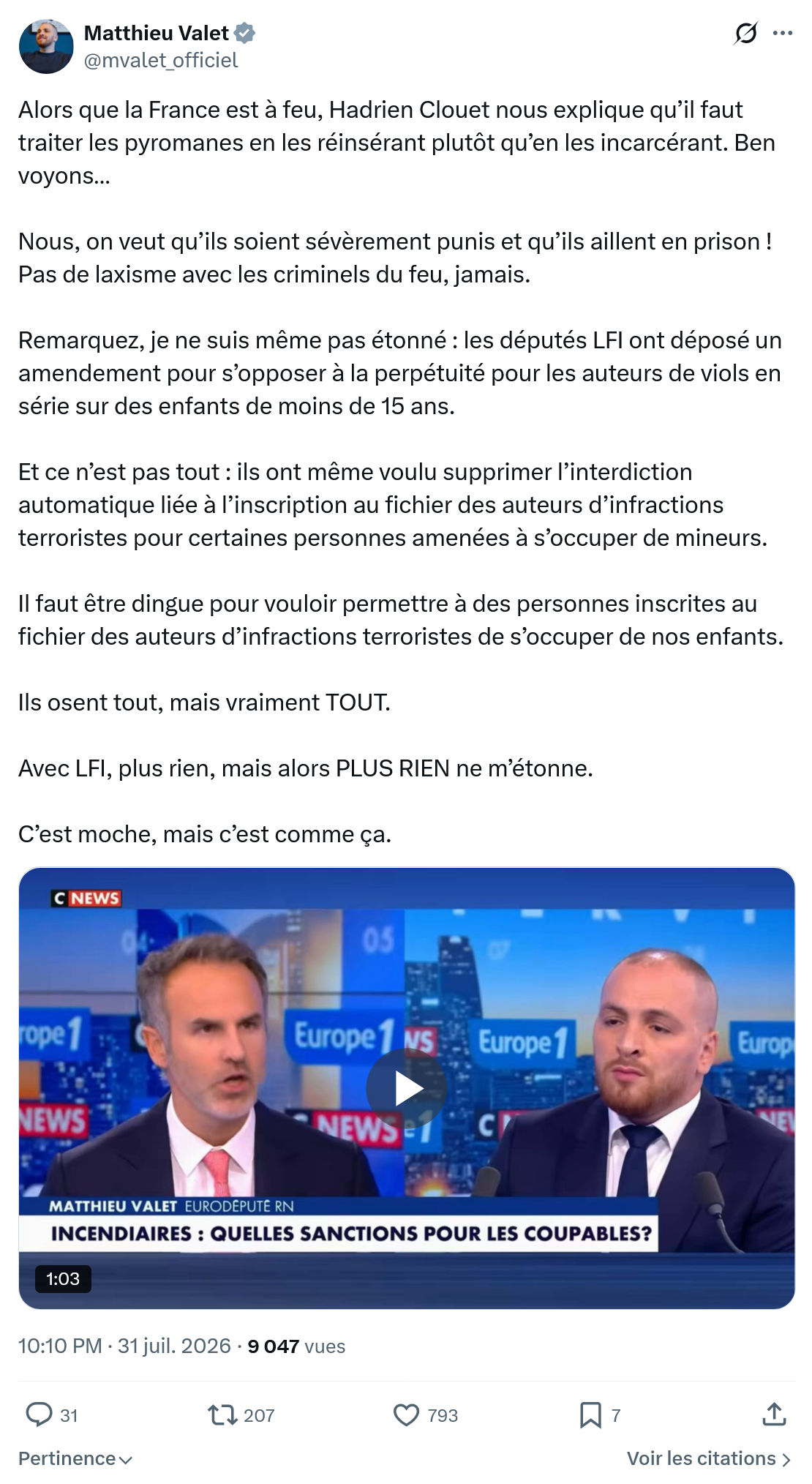 Matthieu Valet: Alors que la France est à feu...