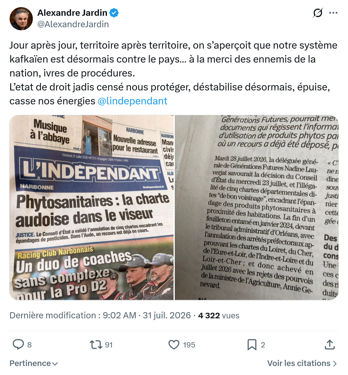 Alexandre Jardin: Jour après jour, territoire après territoire...