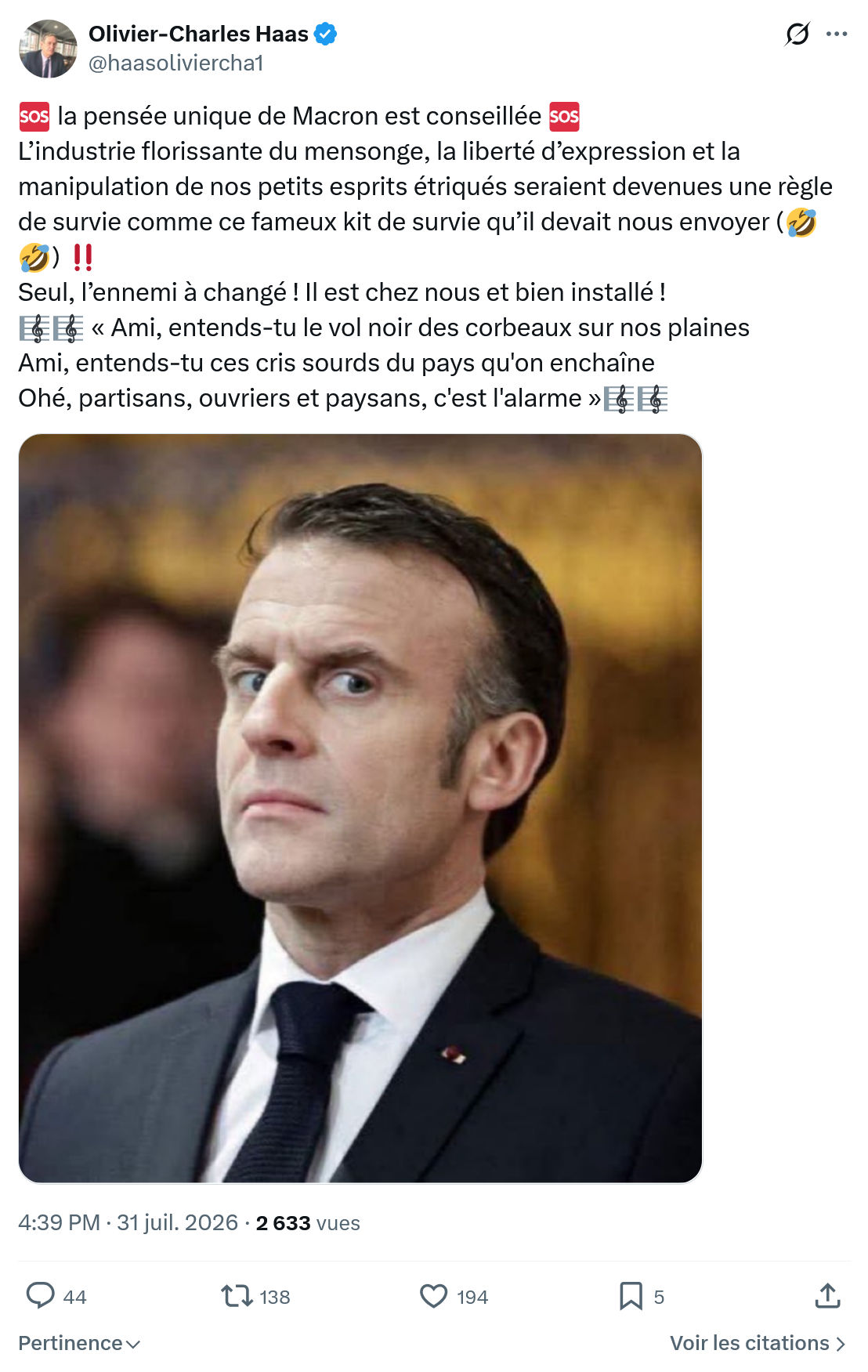 Olivier-Charles Haas: la pensée unique de Macron...