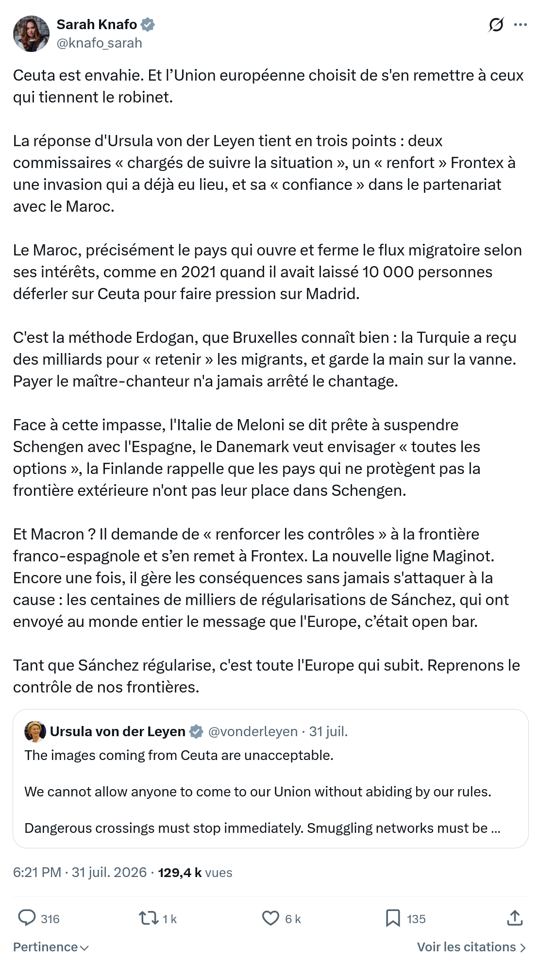 Sarah Knafo: Ceuta est envahie...