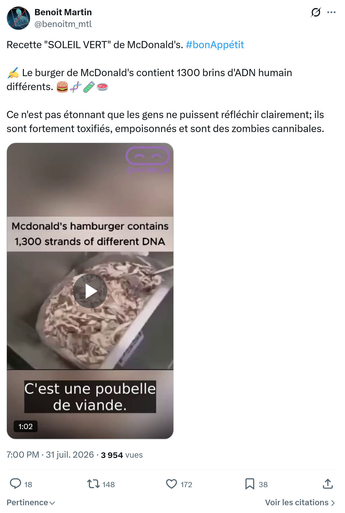 Benoît Martin: Recette "SOLEIL VERT" de McDonald's...