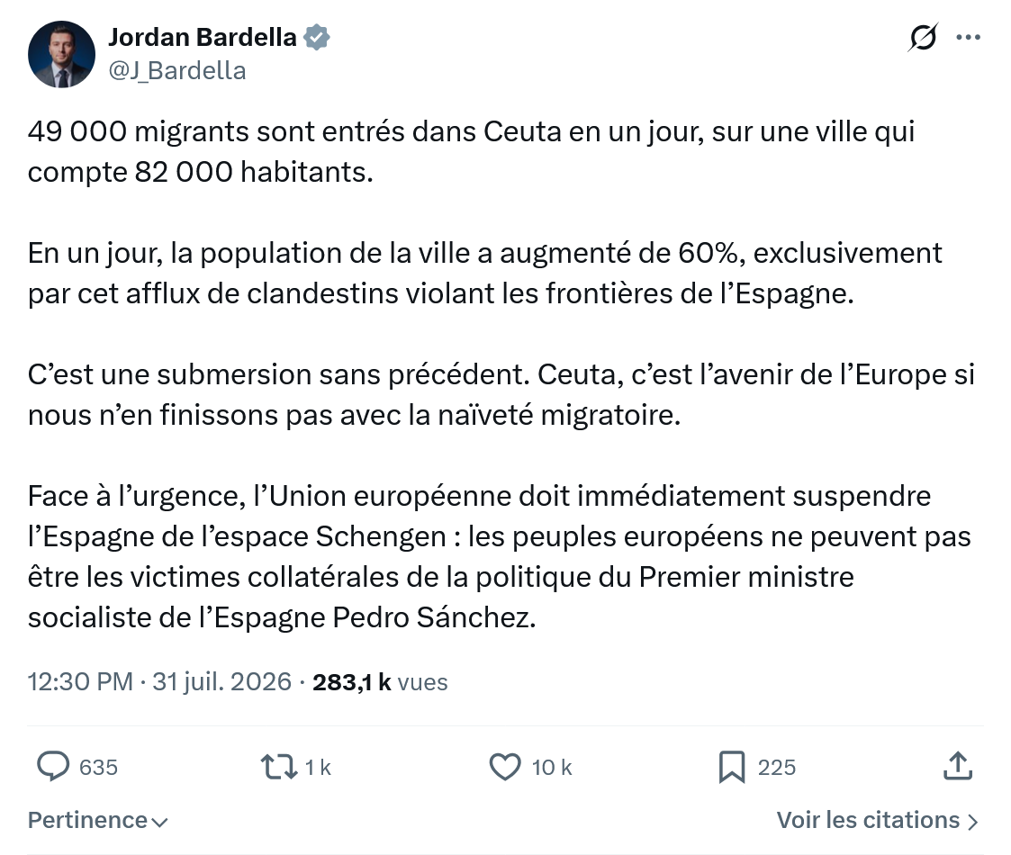 Jordan Bardella: 49 000 migrants sont entrés dans Ceuta...