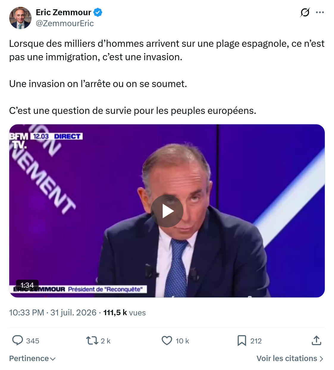 Eric Zemmour: Lorsque des milliers d’hommes...