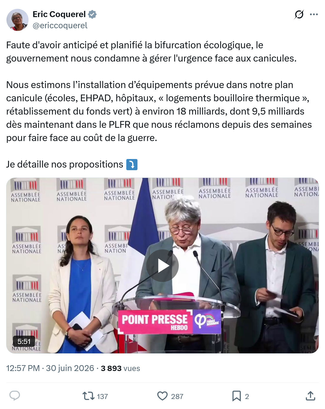 Eric Coquerel: Faute d'avoir anticipé et planifié la bifurcation...