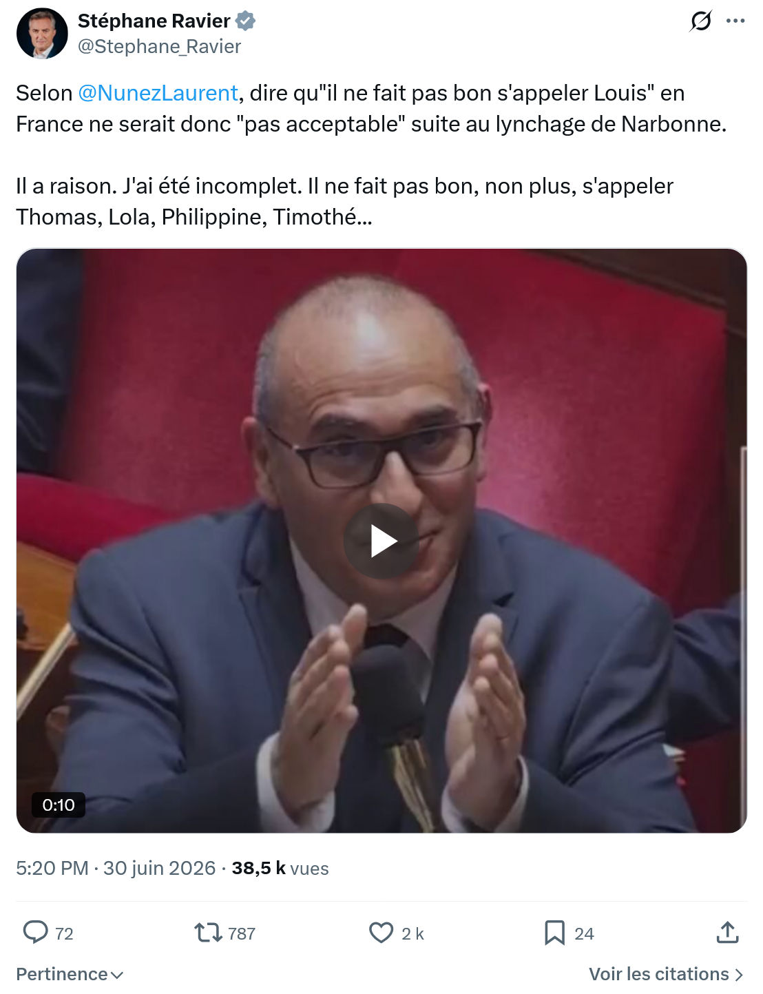 Stéphane Ravier: Selon @NunezLaurent...