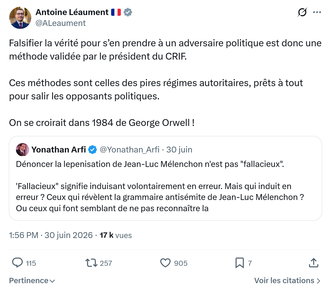 Antoine Léaument: Falsifier la vérité pour s’en prendre...