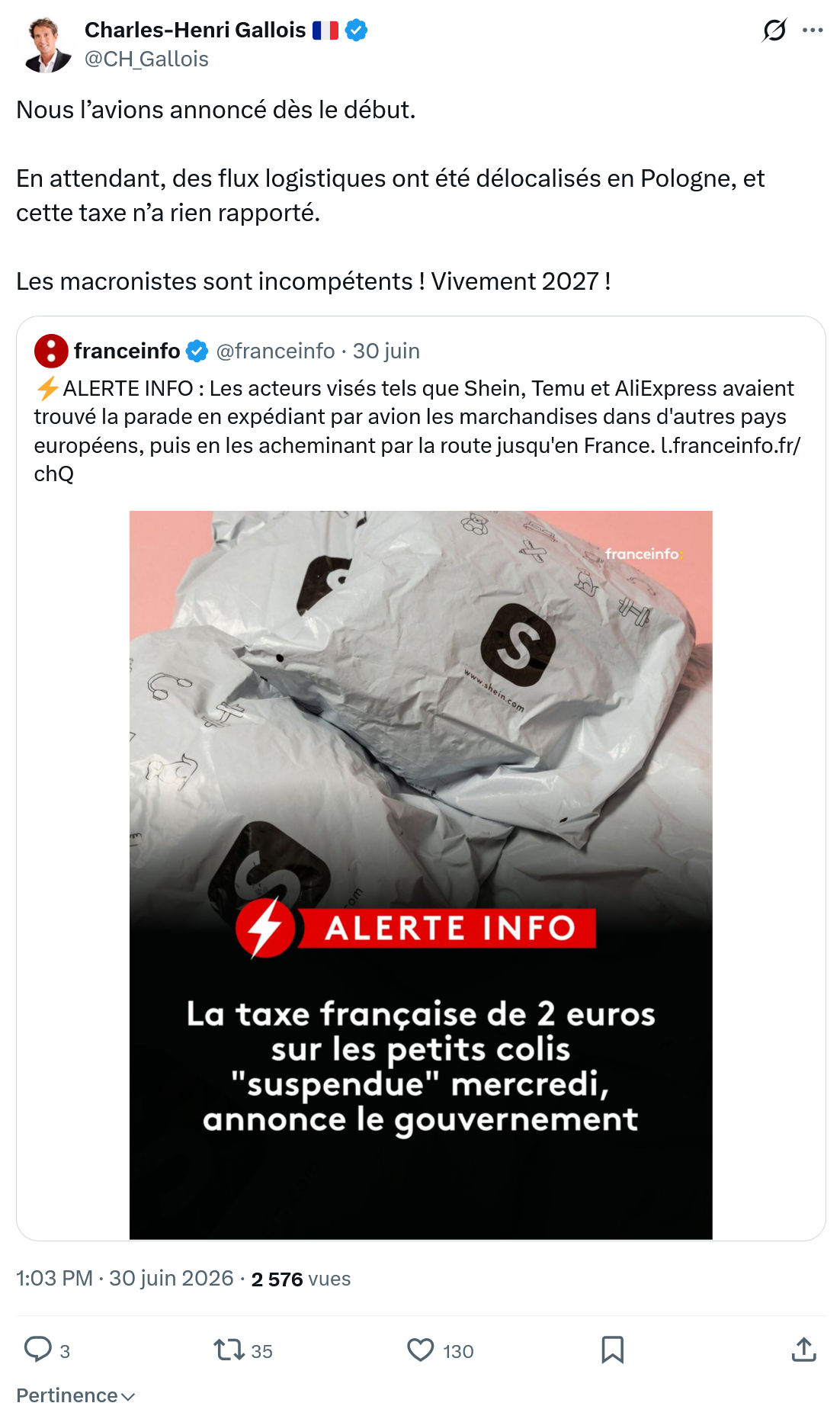 Charles-Henri Gallois: Nous l’avions annoncé dès le début...