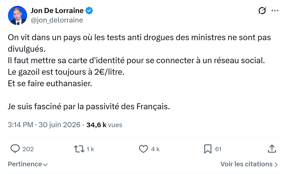 Jon De Lorraine: On vit dans un pays où les tests...