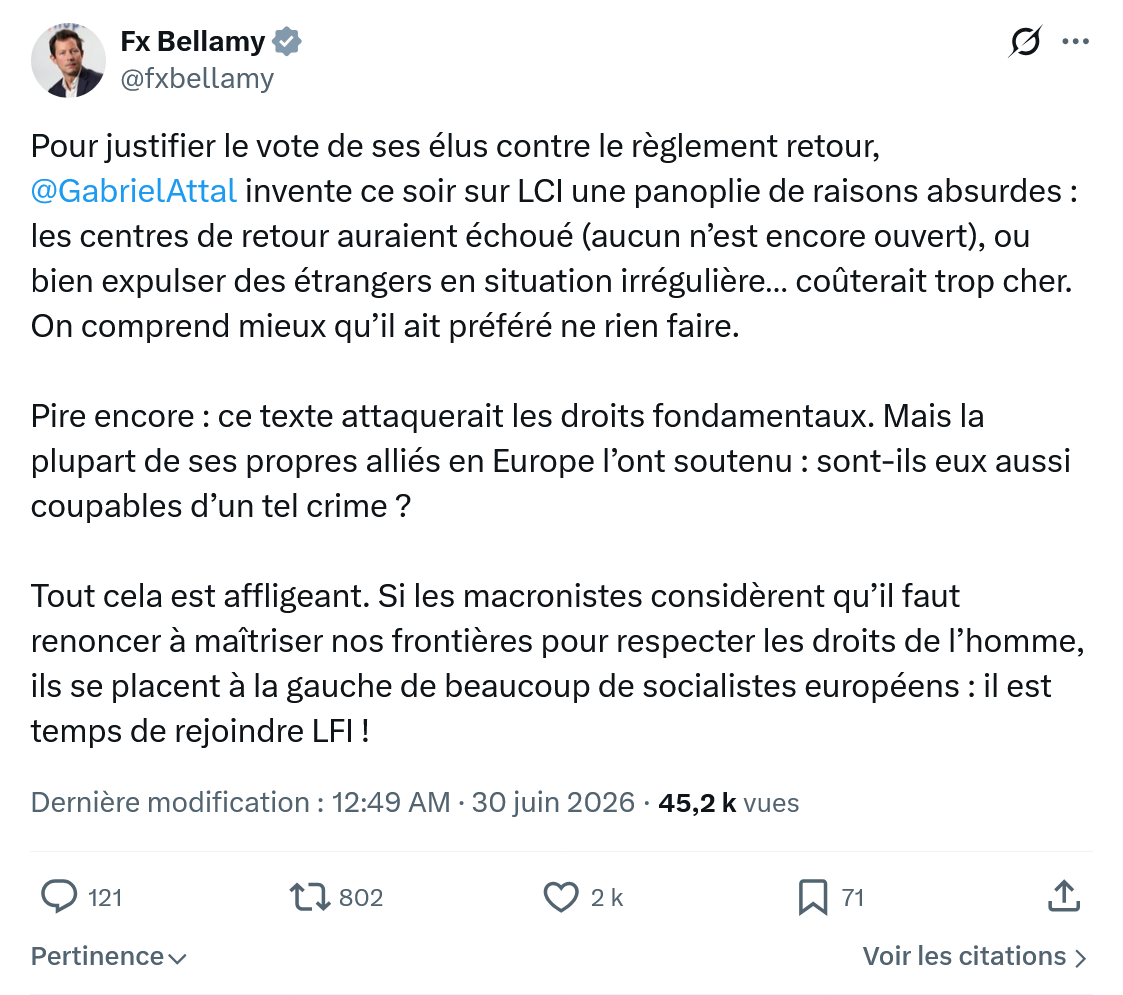Fx Bellamy: Pour justifier le vote de ses élus contre...