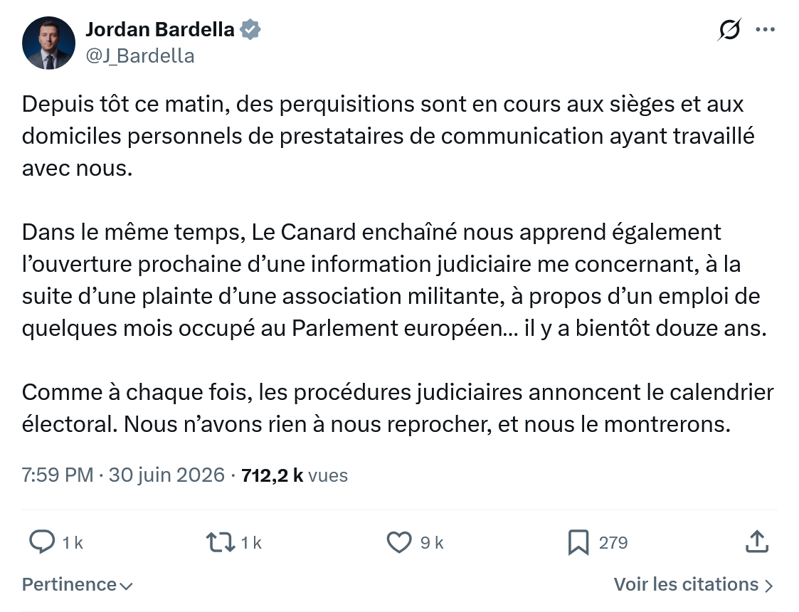 Jordan Bardella: Depuis tôt ce matin...