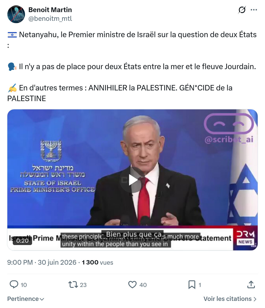 Benoît Martin: Netanyahu, le Premier ministre...