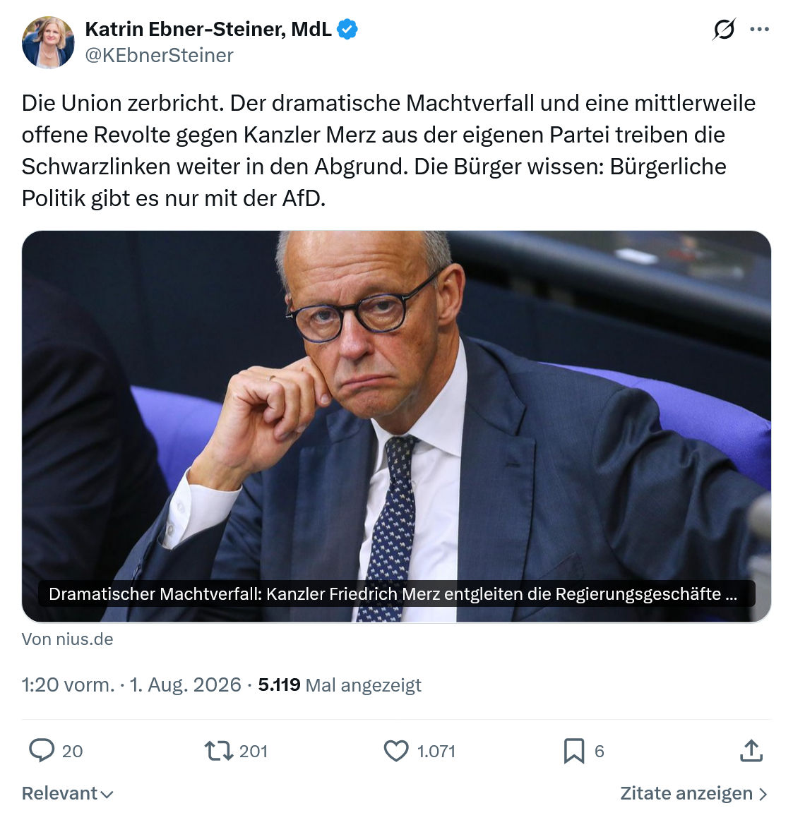 Katrin Ebner-Steiner: Die Union zerbricht...