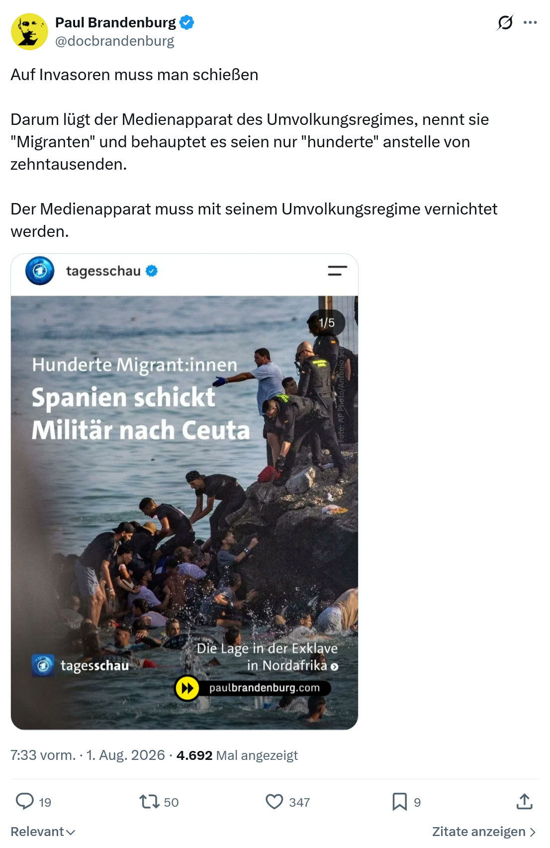 Paul Brandenburg: Auf Invasoren muss man schießen...
