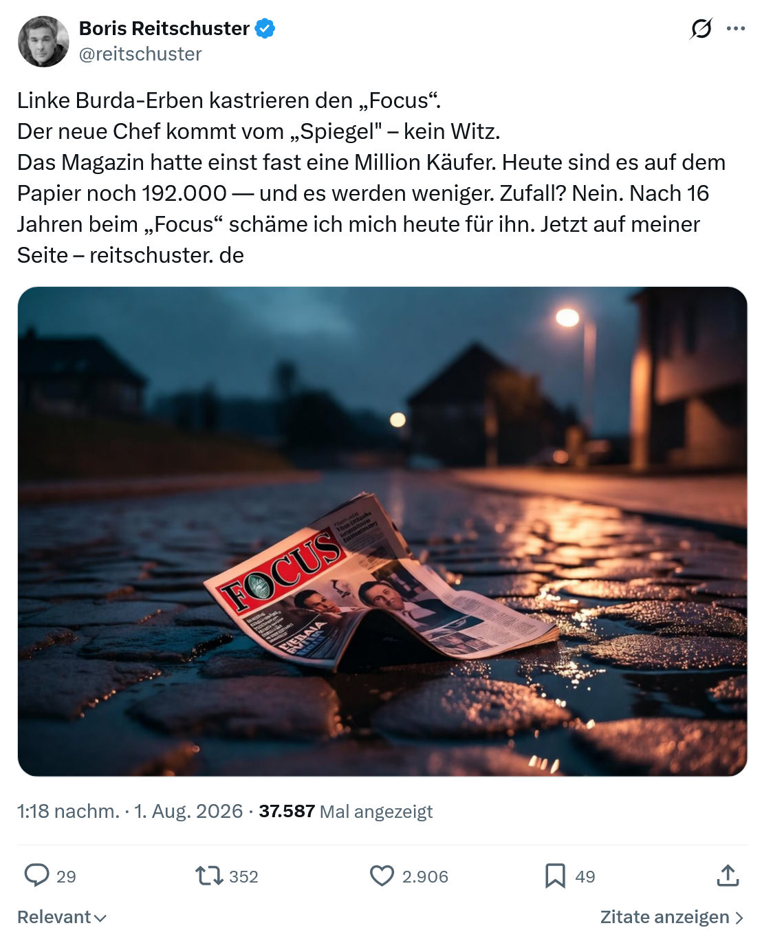 Boris Reitschuster: Linke Burda-Erben kastrieren...