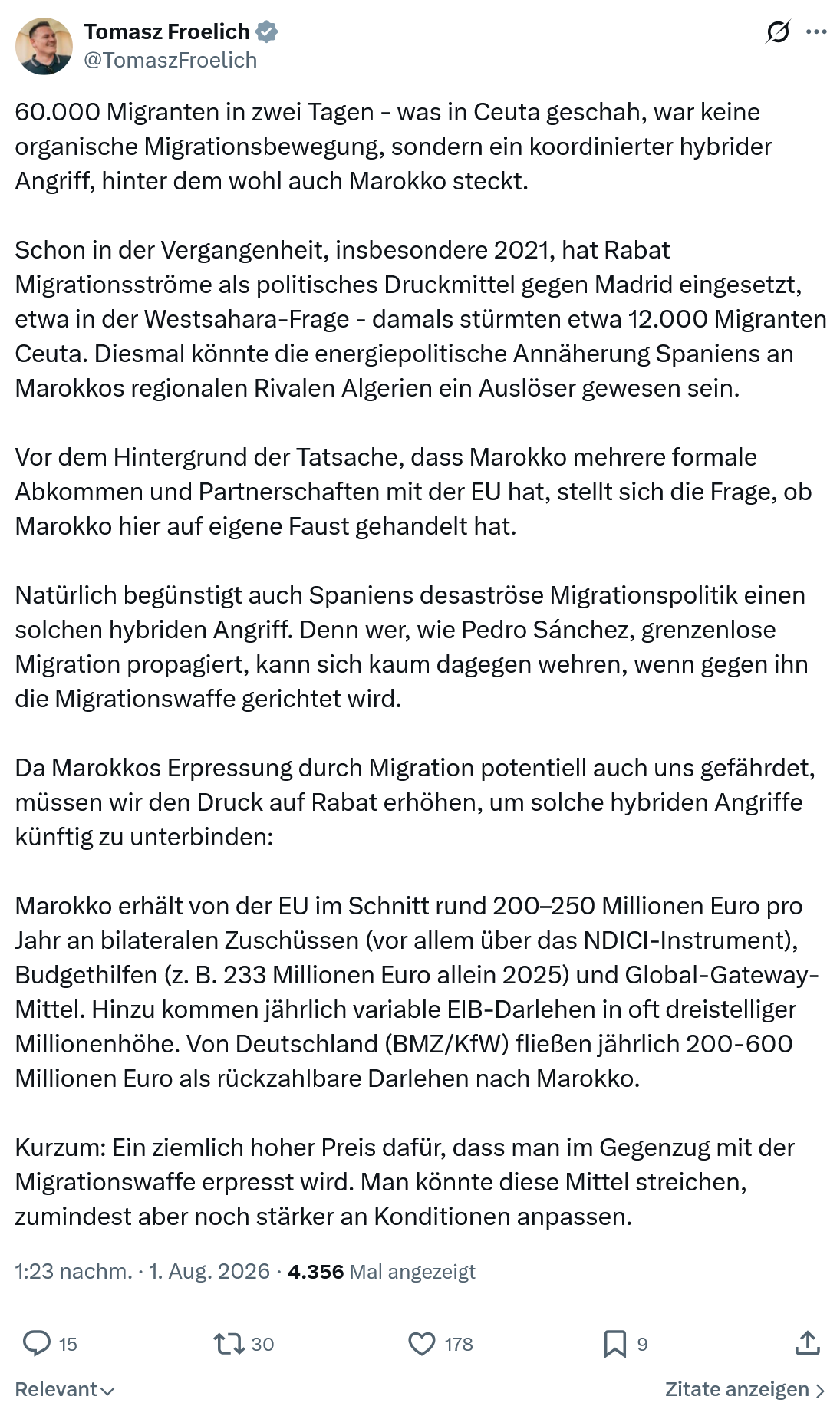 Tomasz Froelich: 60.000 Migranten in zwei Tagen...