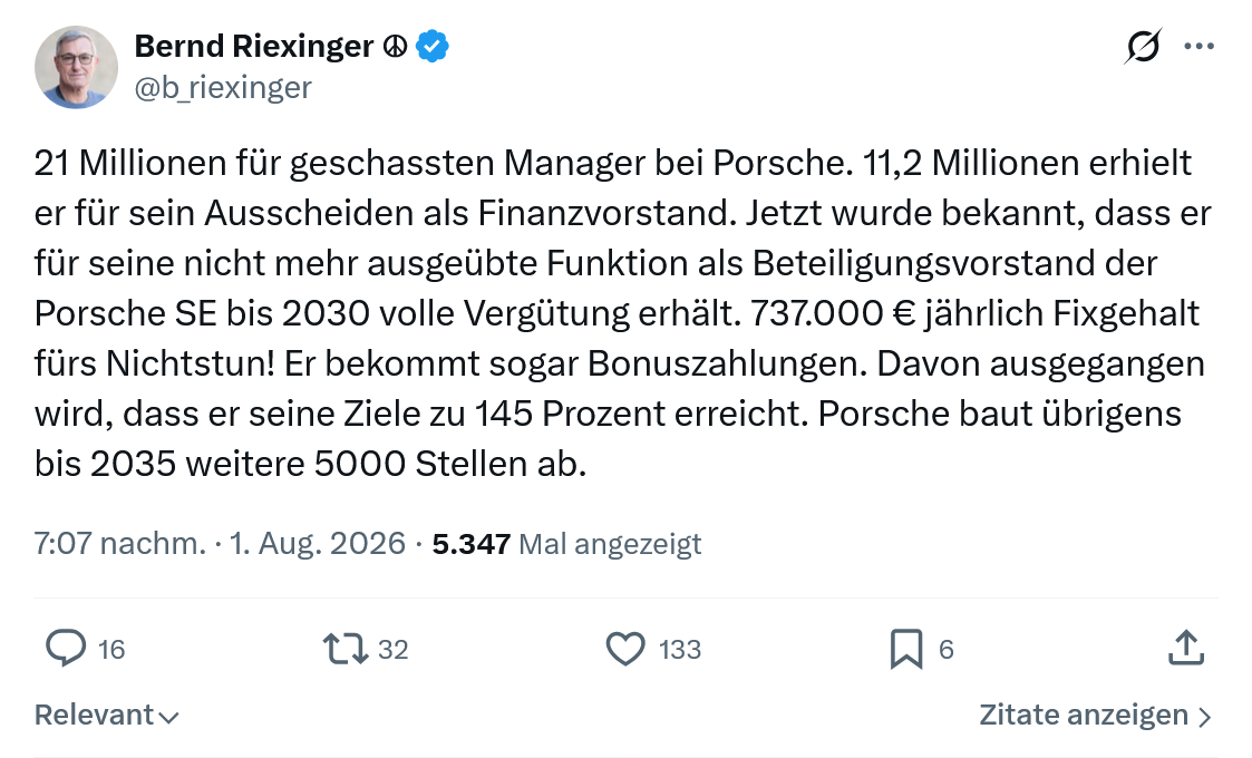 Bernd Riexinger: 21 Millionen für geschassten Manager...