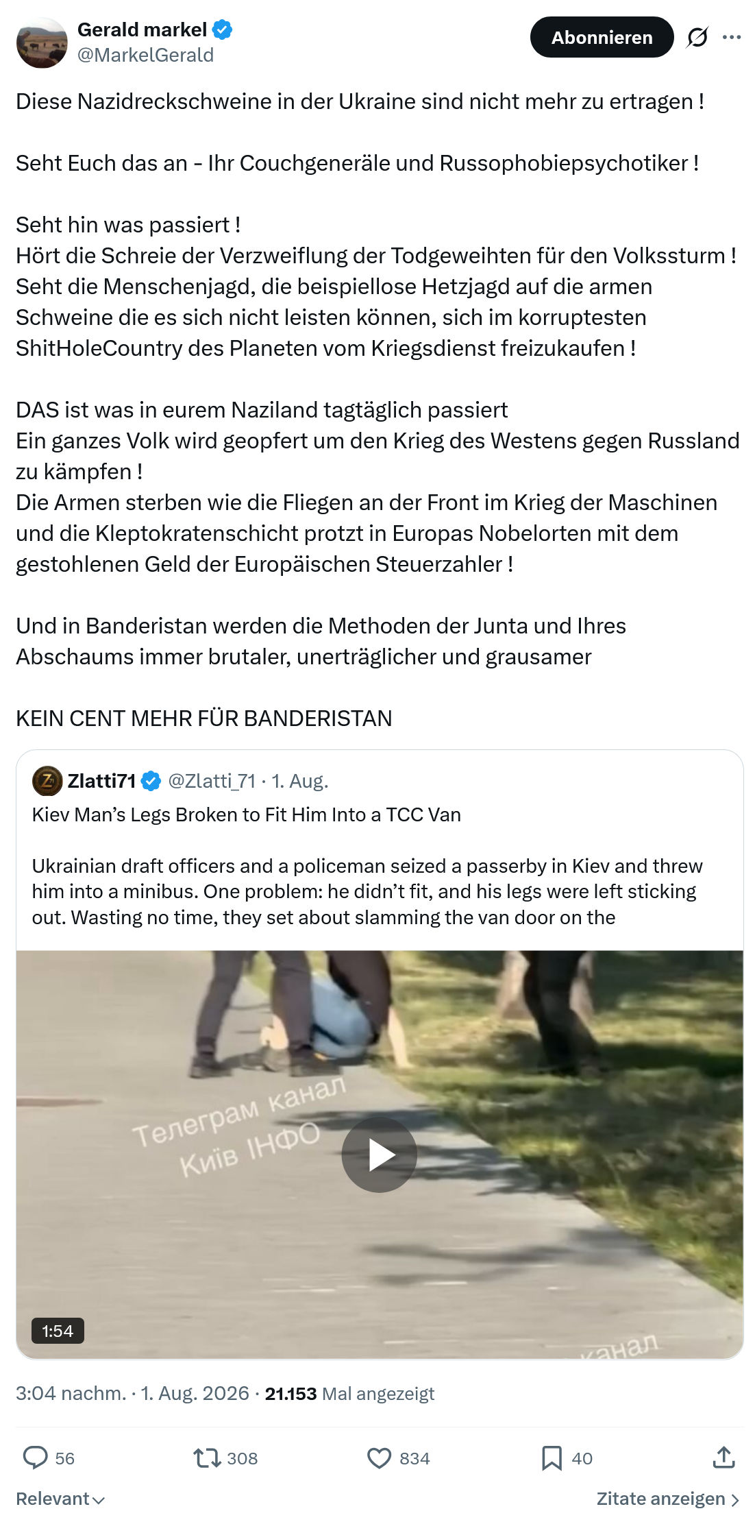 Gerald Markel: Diese Nazidreckschweine in der Ukraine...