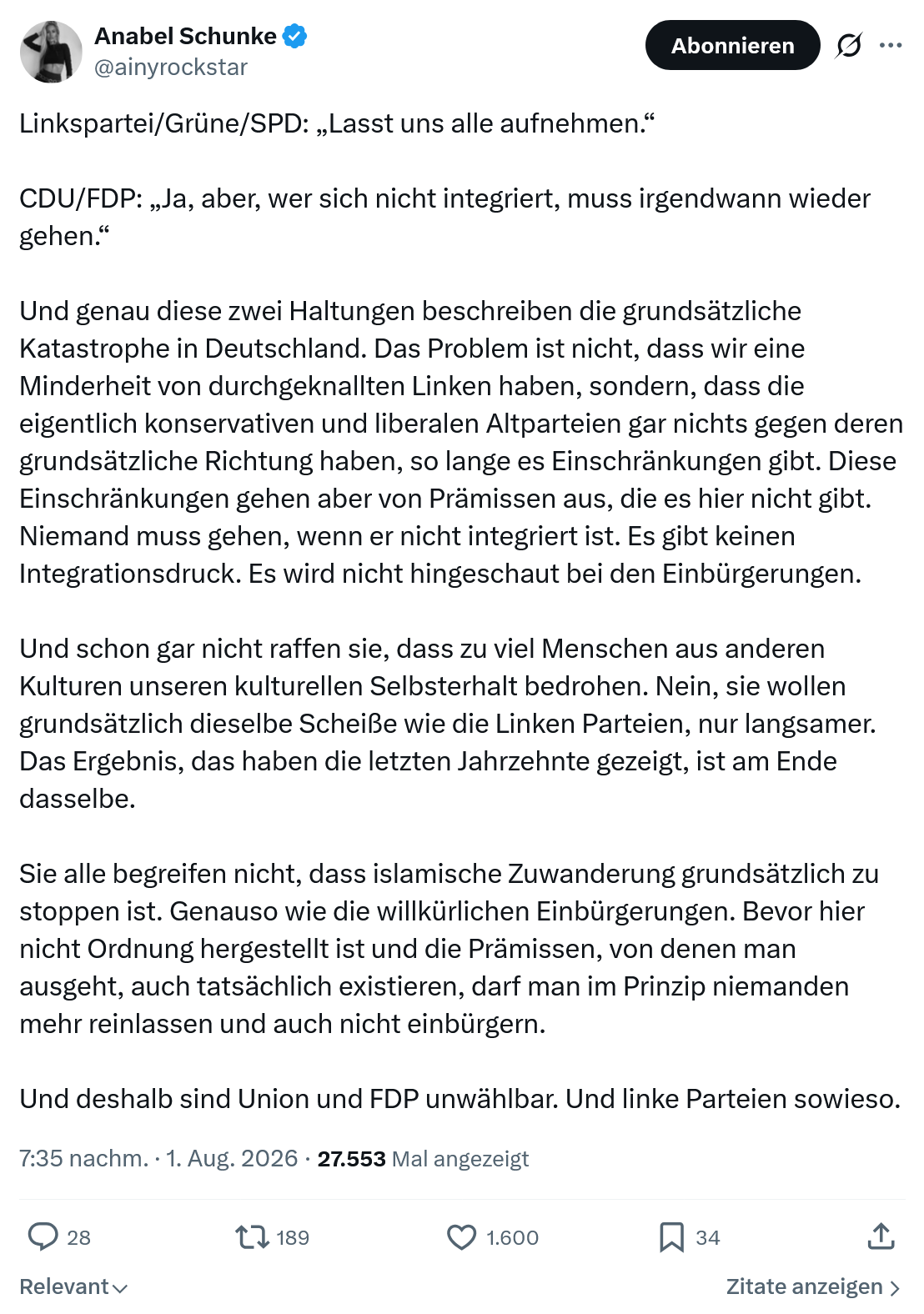 Anabel Schunke: Linkspartei/Grüne/SPD...