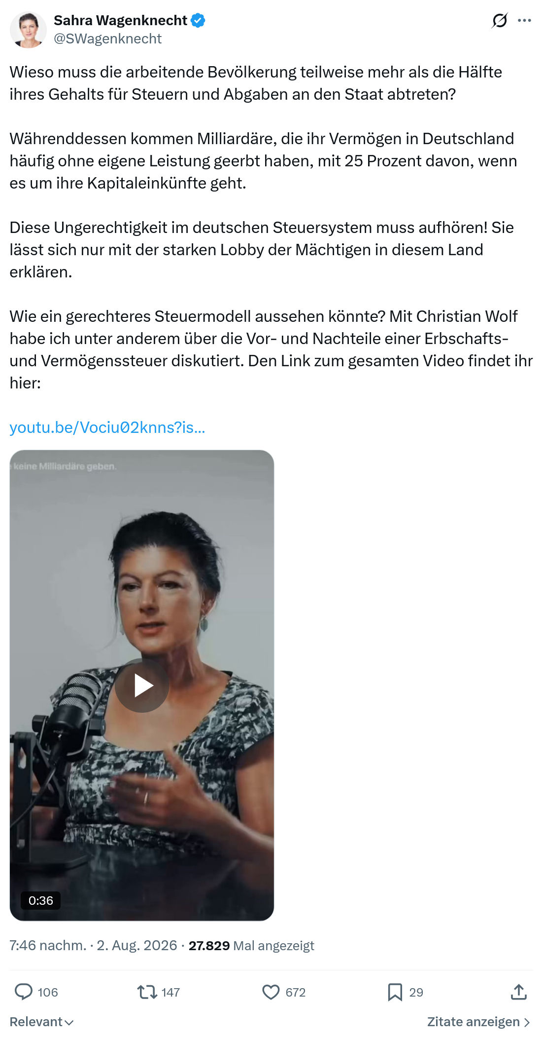 Sahra Wagenknecht: Wieso muss die arbeitende Bevölkerung...