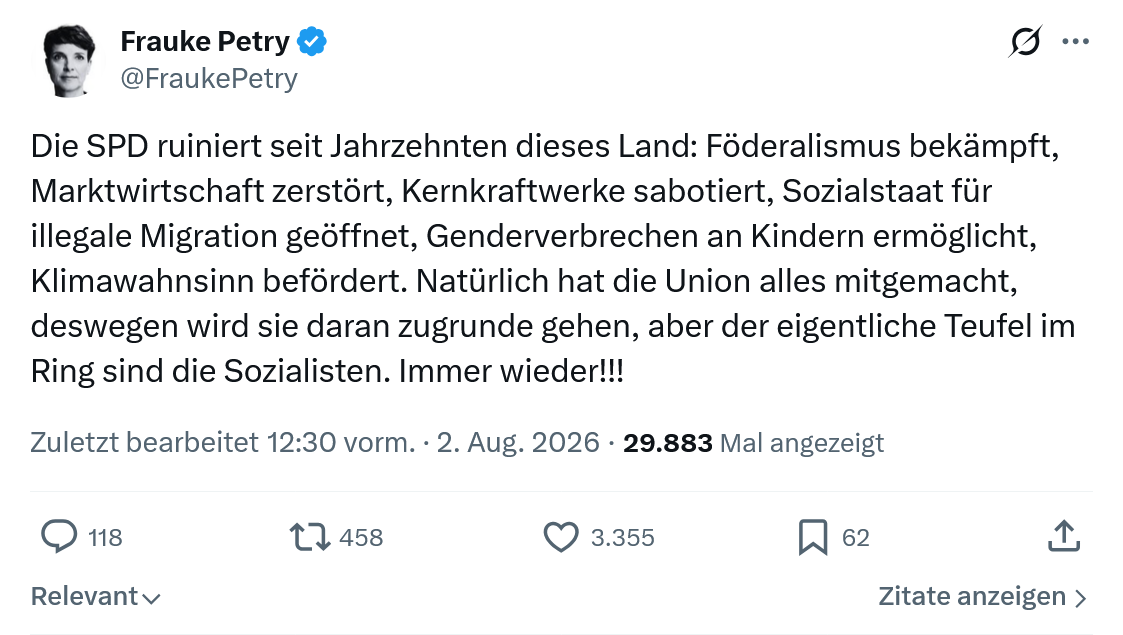 Frauke Petry: Die SPD ruiniert seit Jahrzehnten...