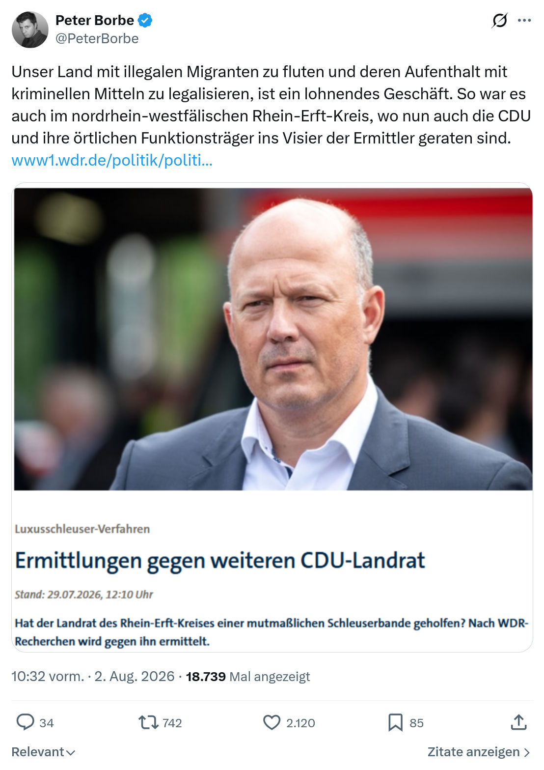 Peter Borbe: Unser Land mit illegalen Migranten...