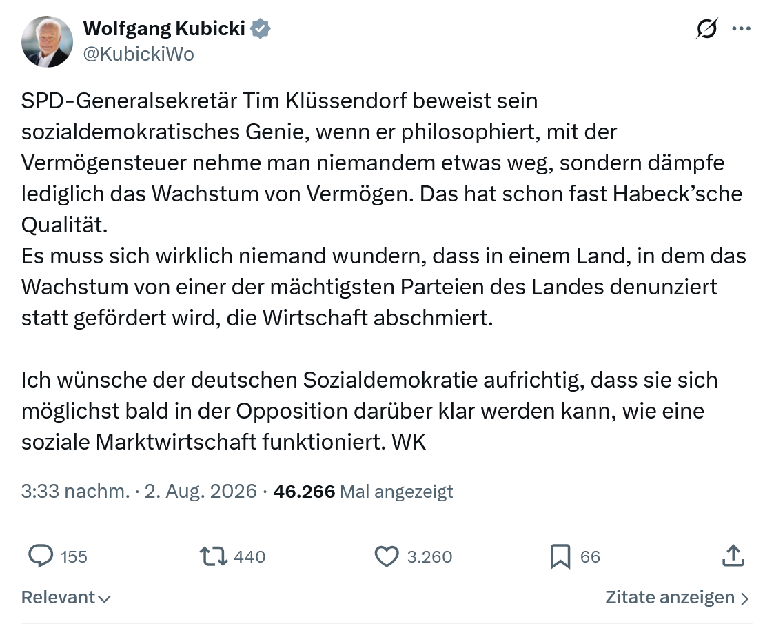 Wolfgang Kubicki: SPD-Generalsekretär Tim Klüssendorf...