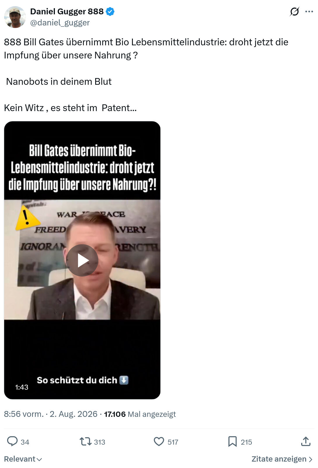 Daniel Gugger: Bill Gates übernimmt Bio Lebensmittelindustrie...
