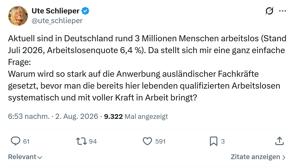 Ute Schlieper: Aktuell sind in Deutschland...