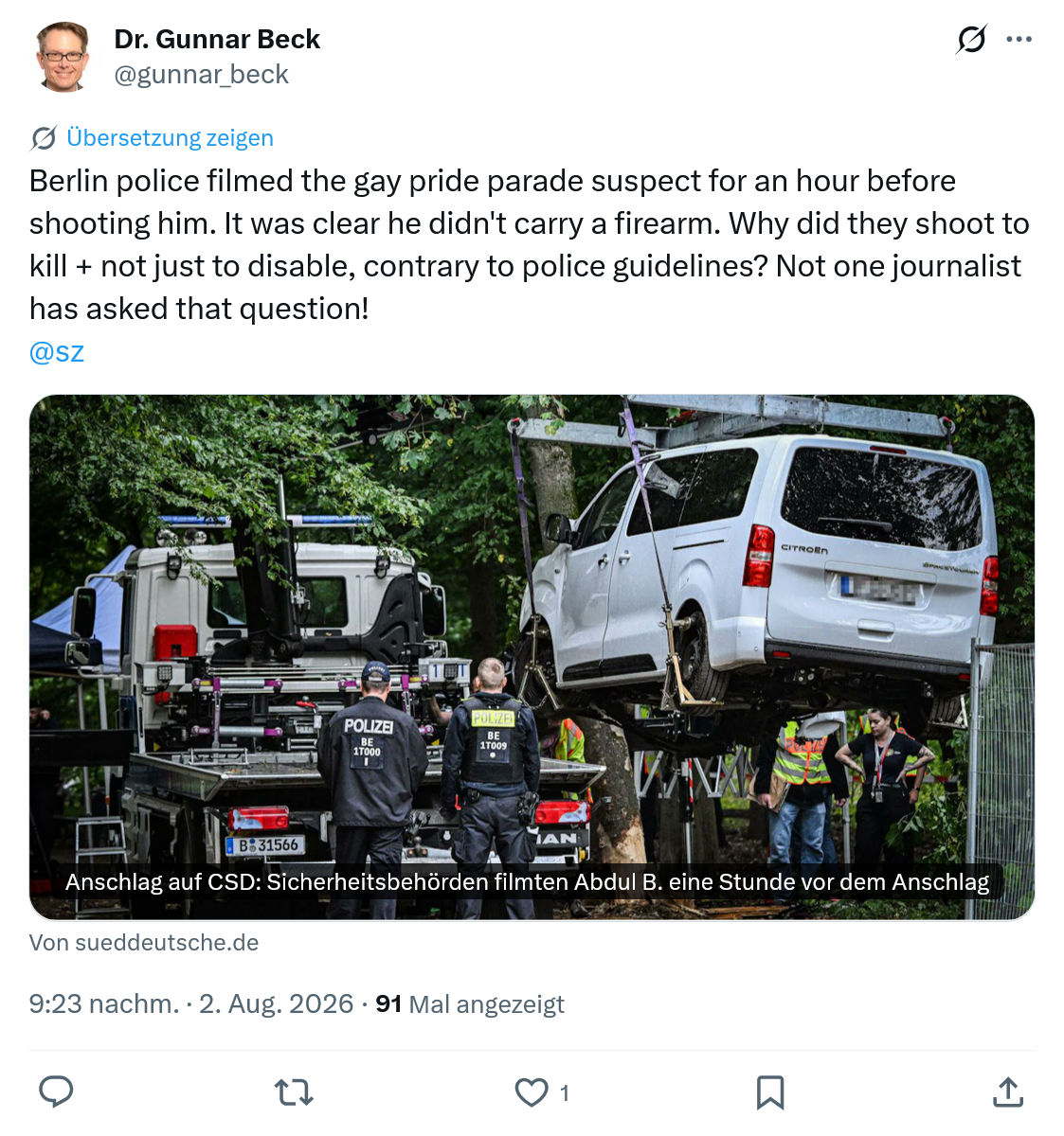 Gunnar Beck: Berlin police filmed the gay pride...