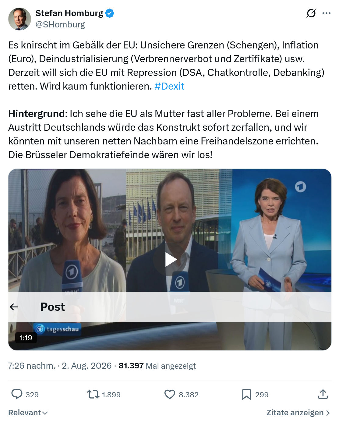 Stefan Homburg: Es knirscht im Gebälk der EU...