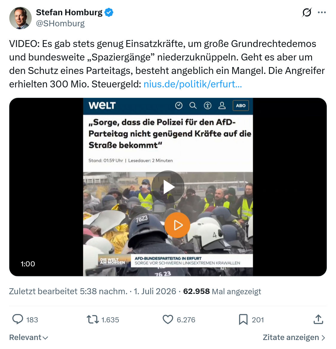Stefan Homburg: VIDEO: Es gab stets genug Einsatzkräfte...