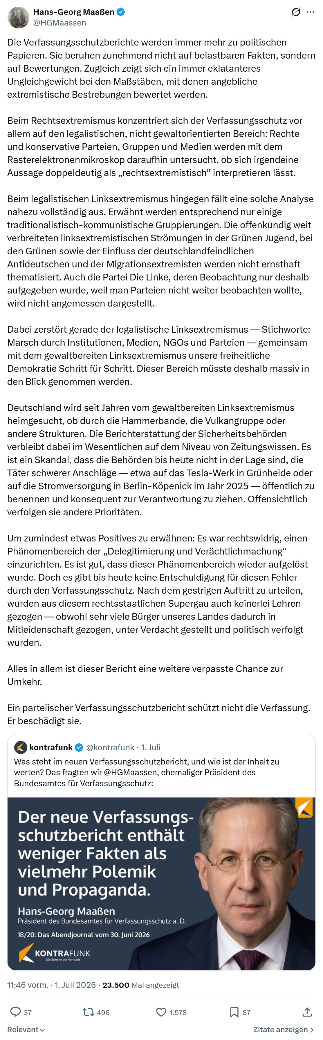 Hans-Georg Maaßen: Die Verfassungsschutzberichte werden...