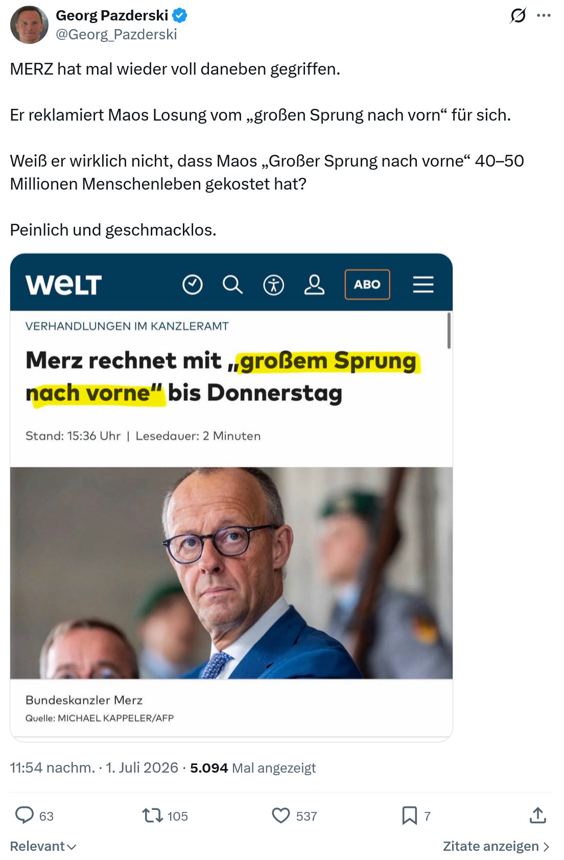 Georg Pazderski: MERZ hat mal wieder voll daneben gegriffen...