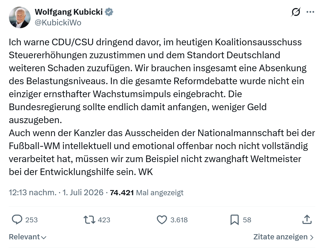 Wolfgang Kubicki: Ich warne CDU/CSU dringend davor...