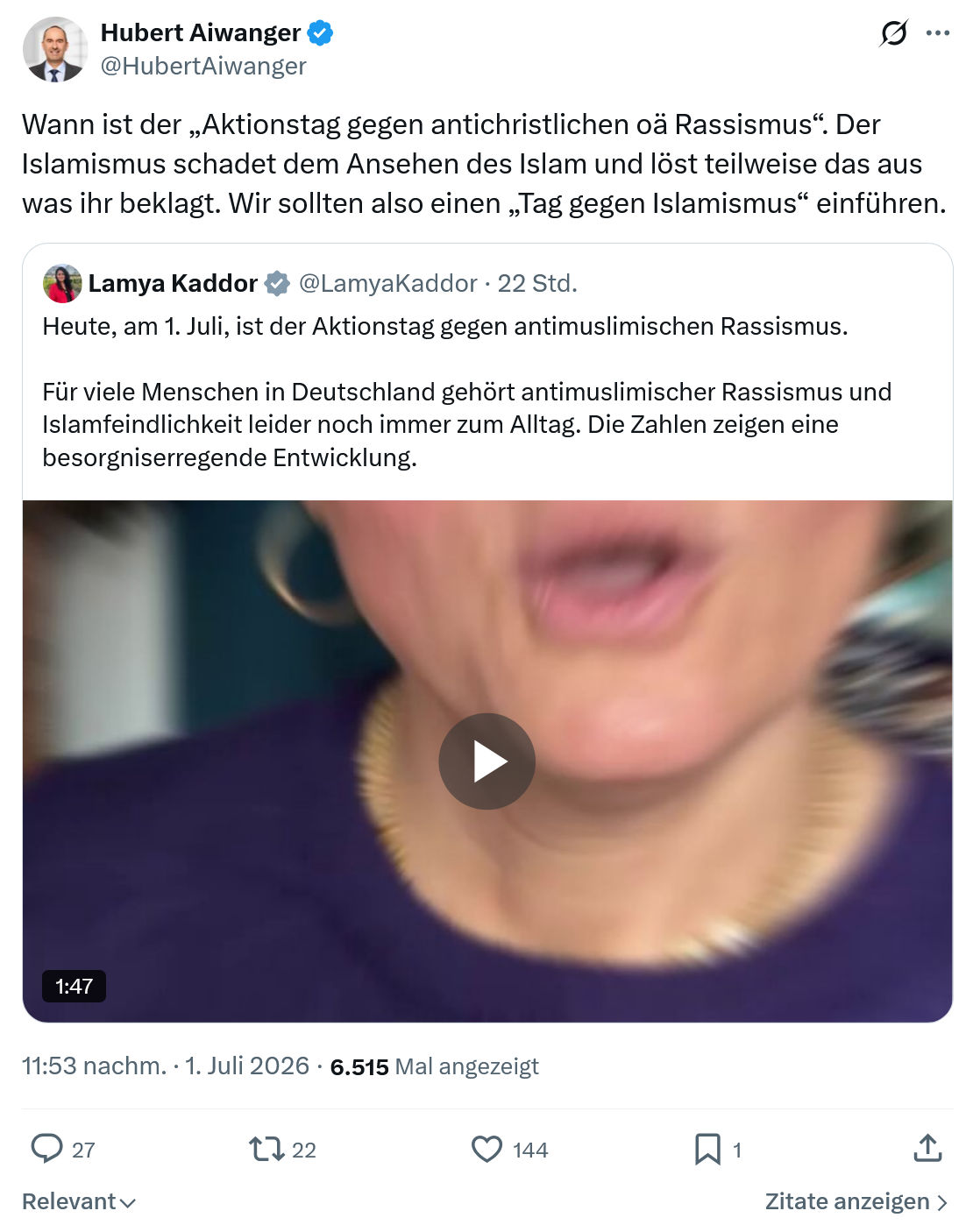 Hubert Aiwanger: Wann ist der „Aktionstag gegen antichristlichen oä Rassismus“...