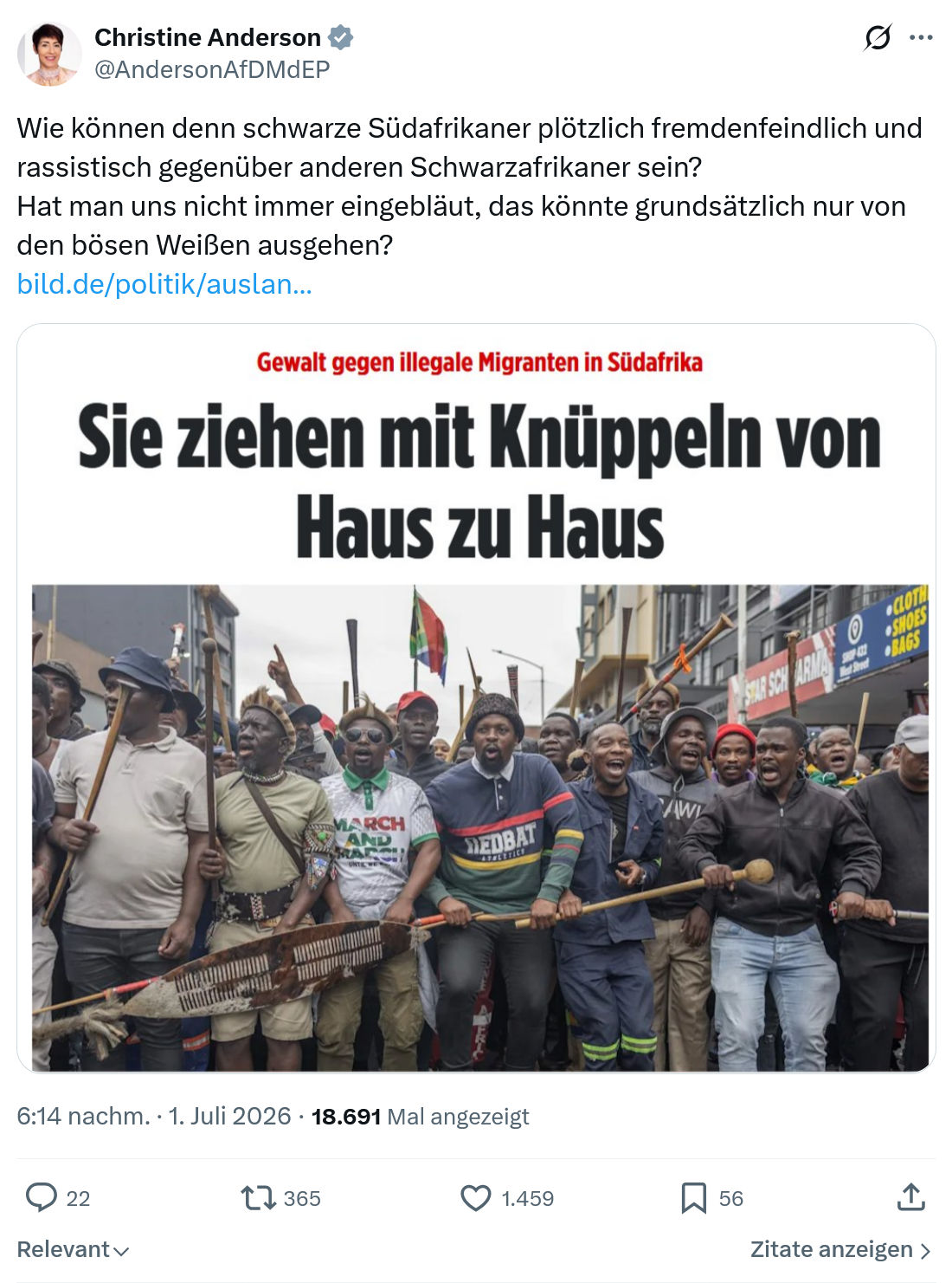 Christine Anderson: Wie können denn schwarze Südafrikaner...