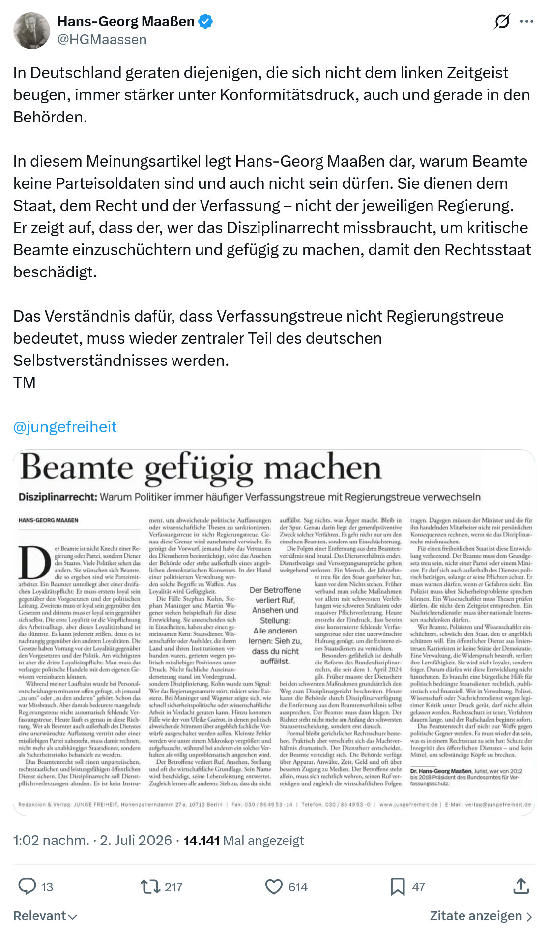 Hans-Georg Maaßen: In Deutschland geraten diejenigen...