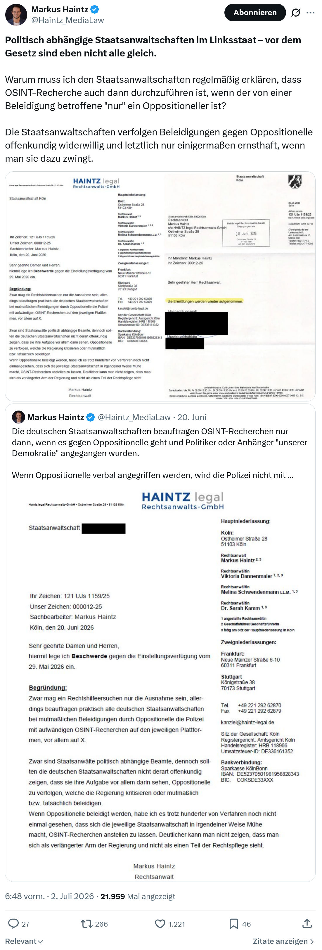 Markus Haintz: Politisch abhängige Staatsanwaltschaften...