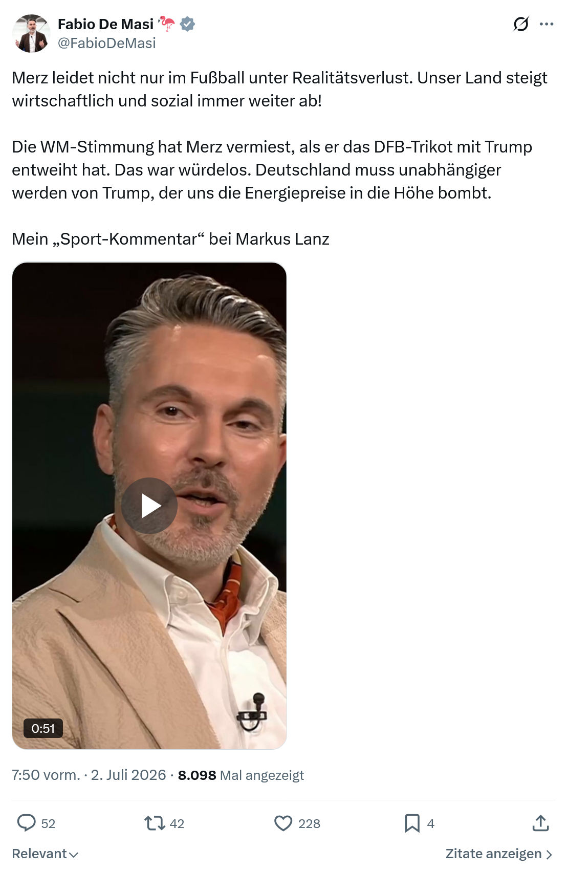 Fabio De Masi: Merz leidet nicht nur im Fußball...