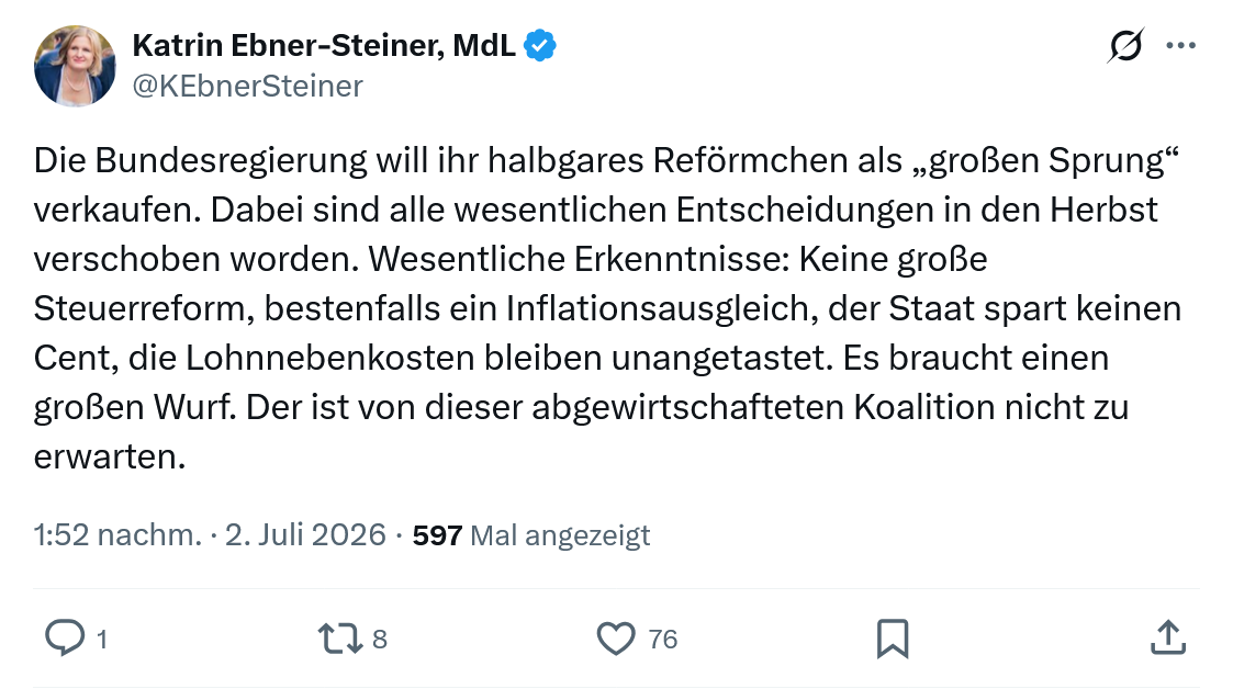 Katrin Ebner-Steiner: Die Bundesregierung will ihr halbgares Reförmchen...