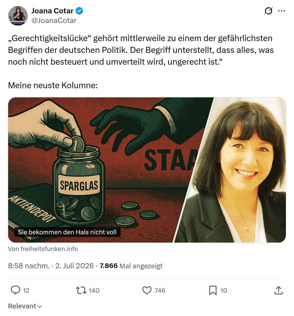 Joana Cotar: „Gerechtigkeitslücke“ gehört mittlerweile zu einem...