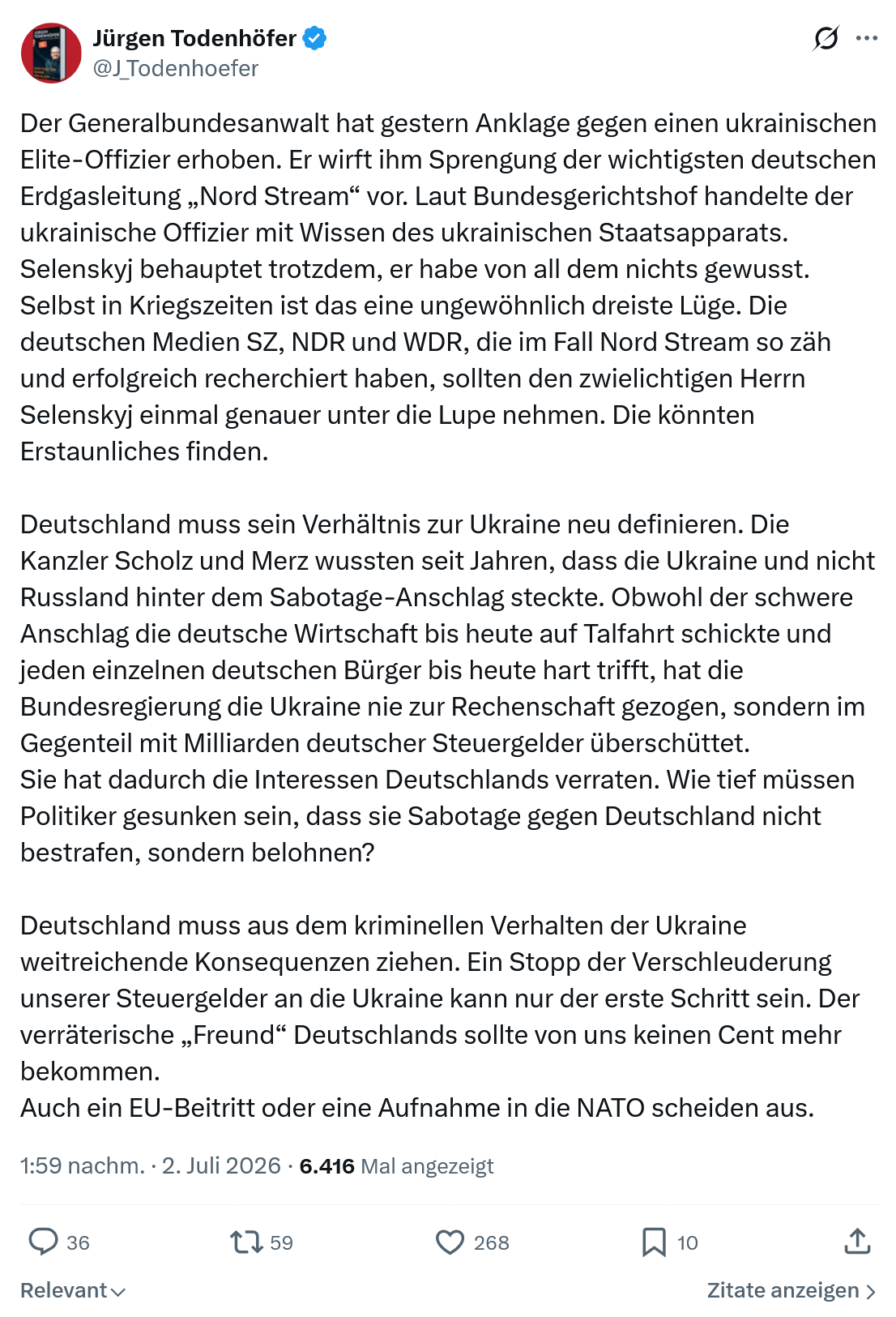 Jürgen Todenhöfer: Der Generalbundesanwalt hat gestern...