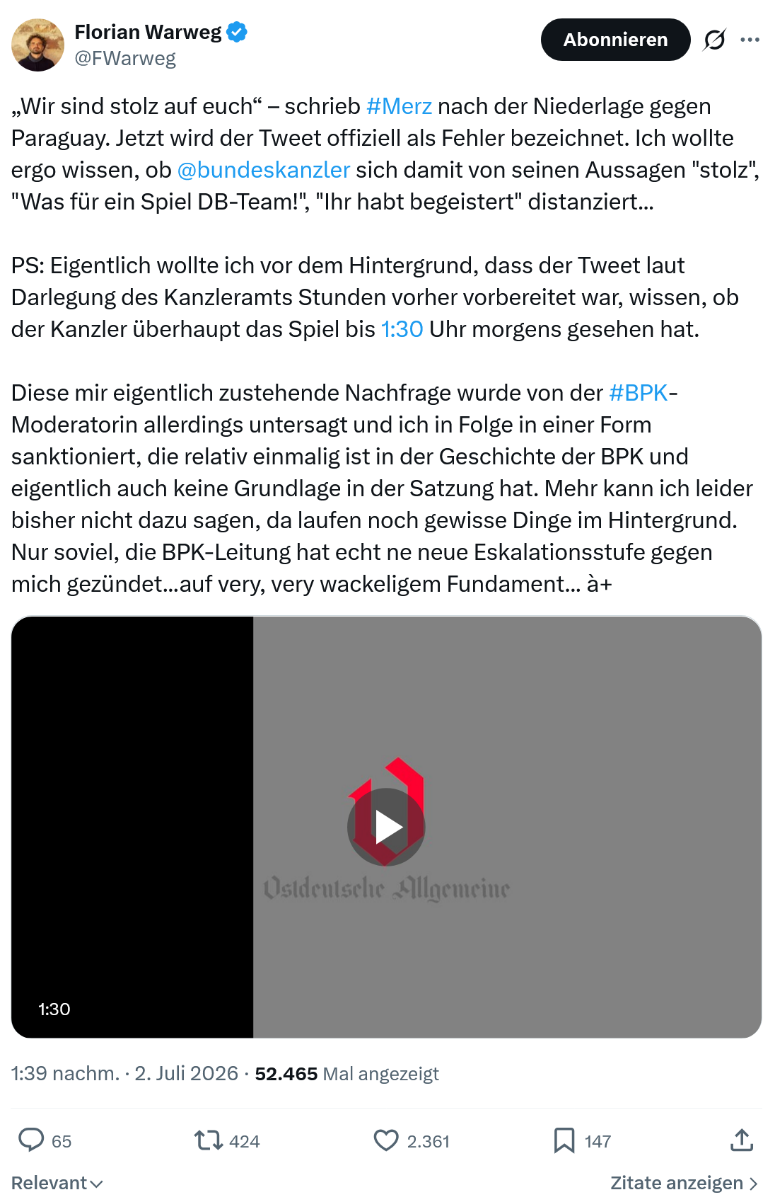 Florian Warweg: Wir sind stolz auf euch...