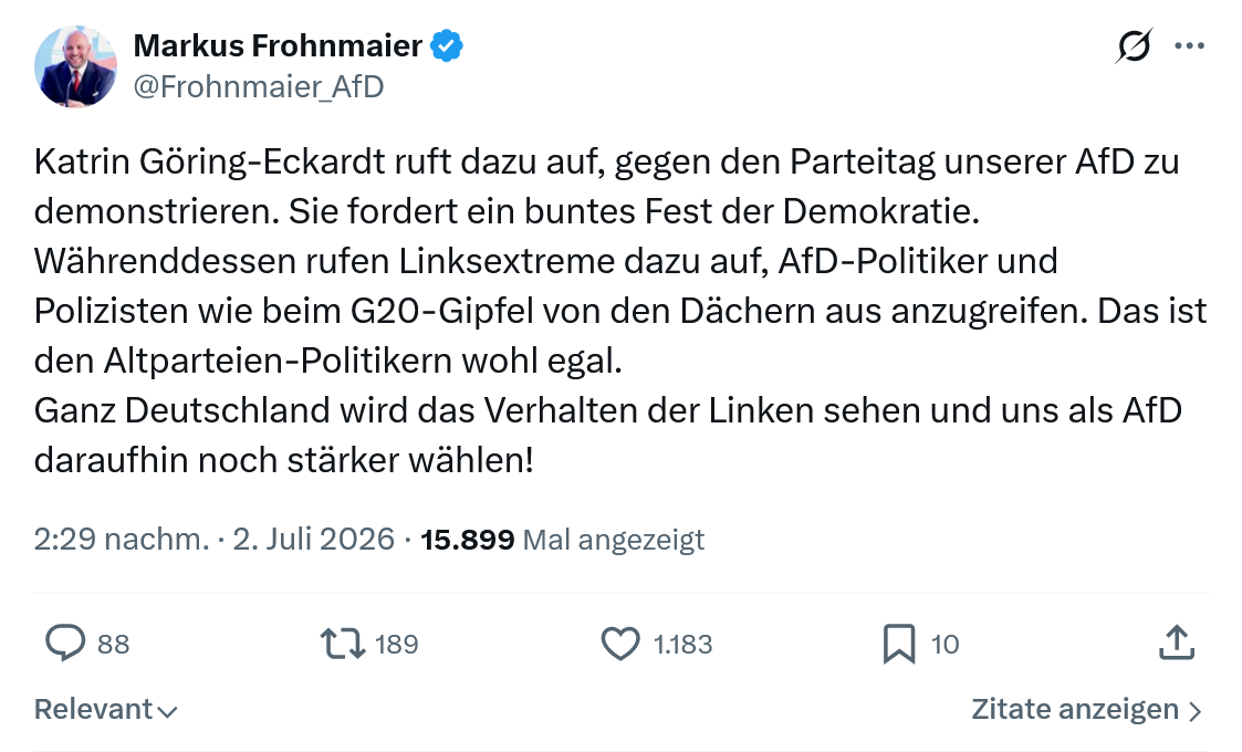 Markus Frohnmaier: Katrin Göring-Eckardt ruft dazu auf...